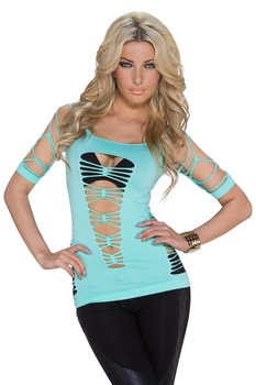 Bluza dama cu decupaje sexy, LarisFashion, Verde, One Size Bluza dama cu decupaje sexy, LarisFashion, Verde, One Size