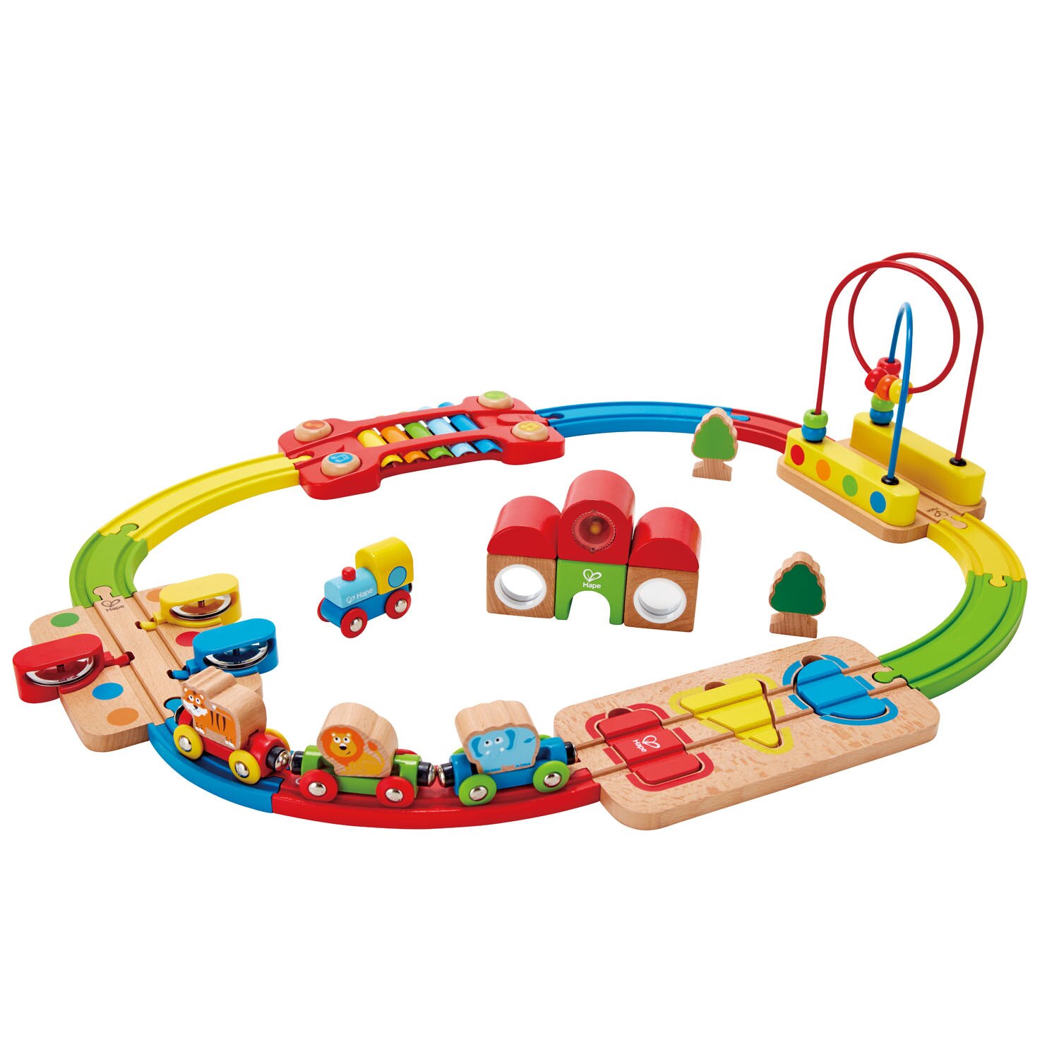 Set trenulet traseu curcubeu, Hape, Multicolor, + 18 luni