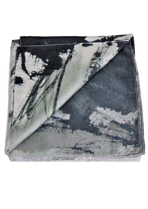 NORI női természetes selyemkendő, designer minta, 45 x 90 cm, fehér / fekete
