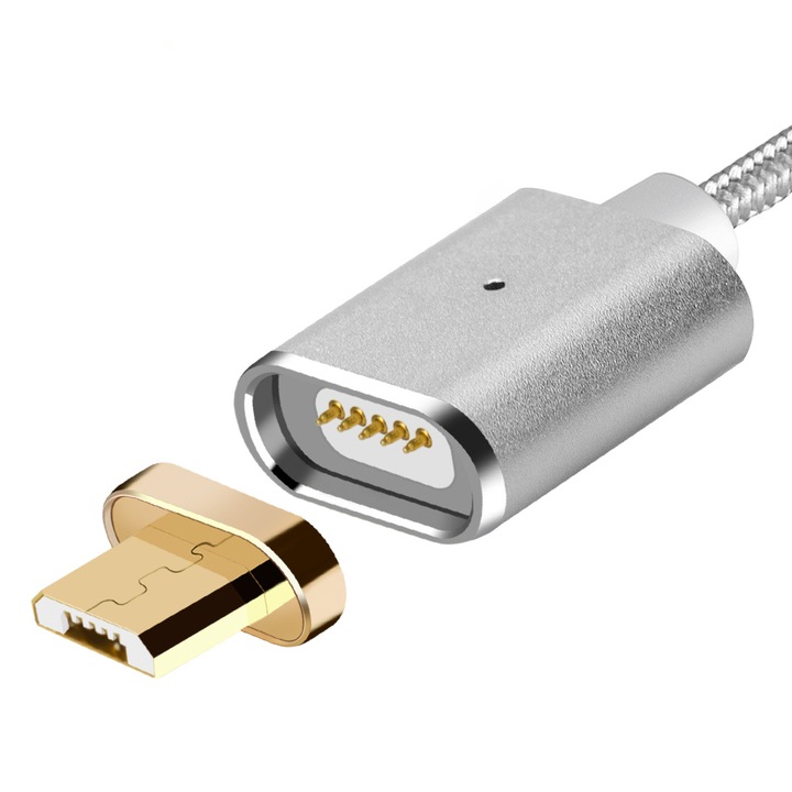 Micro USB кабел, Сребрист, LED индикация, Текстилен