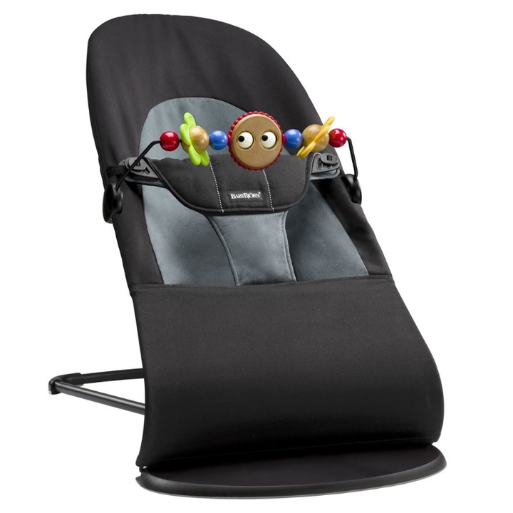 Sezlong balansoar ergonomic bebe, cu sezut reglabil in 3 pozitii Original, Babybjorn Balance, pliabil , bara de jucarii Inclusa, Soft Black/Grey