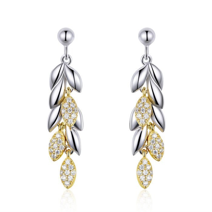 Cercei din argint Elegant Gold Feathers