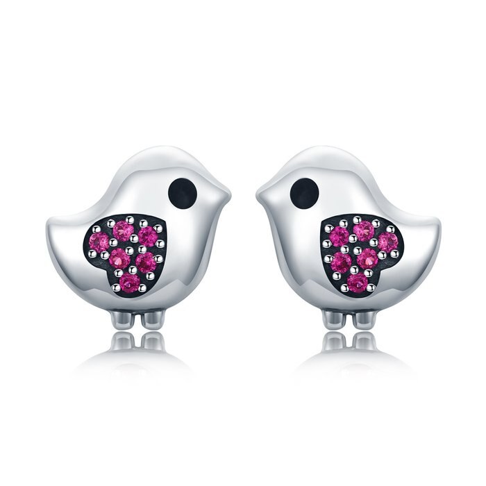 Cercei din argint Little Bird pink