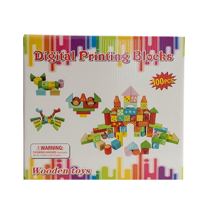 Cuburi de lemn, Woden toys, 100 piese, Multicolor, 3 ani +