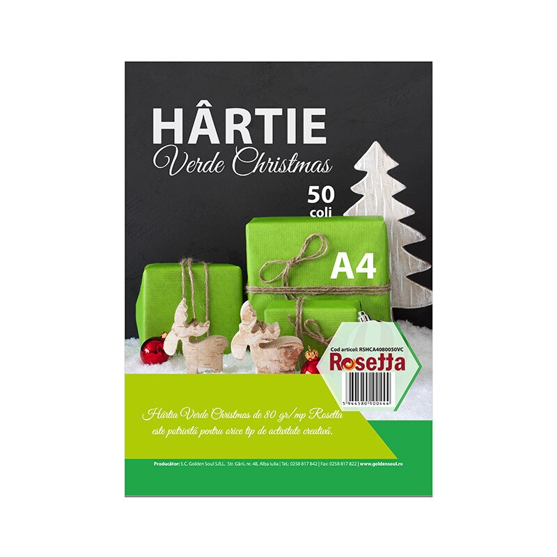 Hartie colorata Rosetta A4, 50 coli, Verde Deschis