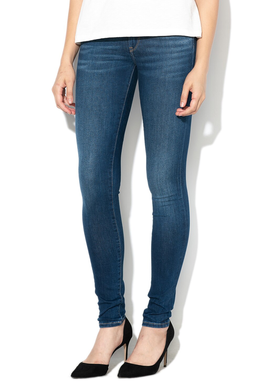 Pepe Jeans London, Blugi skinny cu aspect decolorat Pixie, Albastru