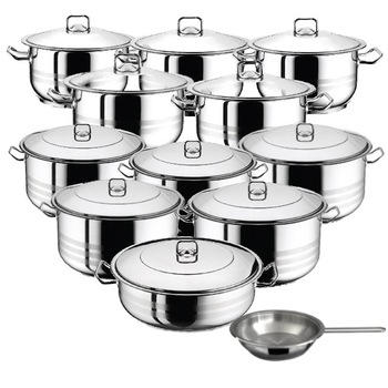 Set 10 oale cu capac 20 piese 3l 4l 6l 8l 10.5l 13l 16.5l 20l 23.5l 26.5l +cratita 8.5 l+tigaie HASCEVHER GASTRO Set 10 oale cu capac 20 piese 3l 4l 6l 8l 10.5l 13l 16.5l 20l 23.5l 26.5l +cratita 8.5 l+tigaie HASCEVHER GASTRO