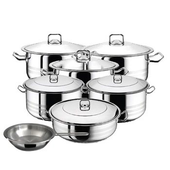 Set 5 oale cu capac 10 piese 3l 6l 10.5l 16.5l 23.5l HASCEVHER GASTRO +cratita 8.5 l+tigaie Set 5 oale cu capac 10 piese 3l 6l 10.5l 16.5l 23.5l HASCEVHER GASTRO +cratita 8.5 l+tigaie