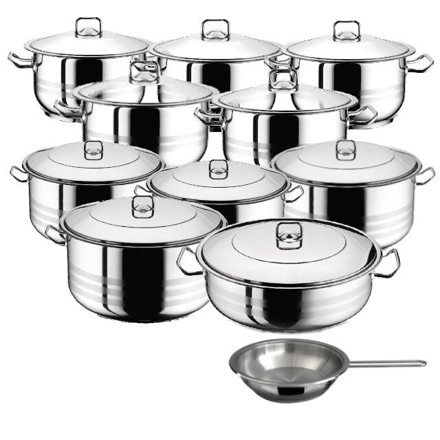 Set 9 oale cu capac 18 piese 3l 4l 6l 8l 10.5l 13l 16.5l 20l 23.5l +cratita 8.5 l+tigaie HASCEVHER GASTRO