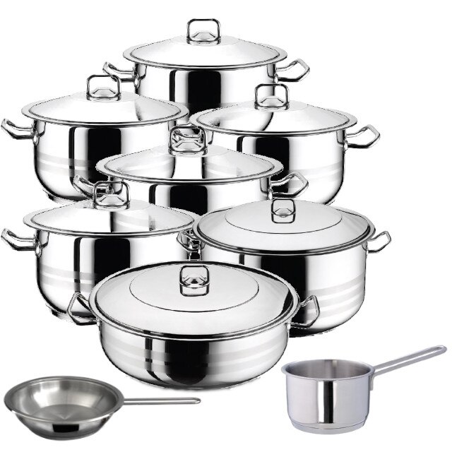 Set 6 oale cu capac 12 piese 3l 4l 6l 8l 10.5l 13l +cratita 8.5 l+tigaie+cratita cu coada 2l HASCEVHER GASTRO