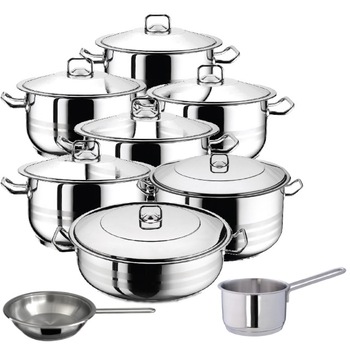 Set 6 oale cu capac 12 piese 3l 4l 6l 8l 10.5l 13l +cratita 8.5 l+tigaie+cratita cu coada 2l HASCEVHER GASTRO Set 6 oale cu capac 12 piese 3l 4l 6l 8l 10.5l 13l +cratita 8.5 l+tigaie+cratita cu coada 2l HASCEVHER GASTRO