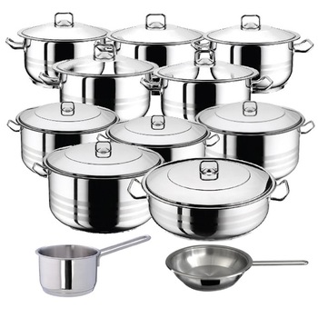 Set 9 oale cu capac 18 piese 3l 4l 6l 8l 10.5l 13l 16.5l 20l 23.5l +cratita 8.5 l+tigaie+cratita cu coada 2l HASCEVHER GASTRO Set 9 oale cu capac 18 piese 3l 4l 6l 8l 10.5l 13l 16.5l 20l 23.5l +cratita 8.5 l+tigaie+cratita cu coada 2l HASCEVHER GASTRO