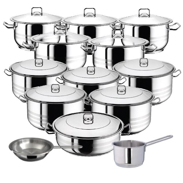 Set 10 oale cu capac 20 piese 3l 4l 6l 8l 10.5l 13l 16.5l 20l 23.5l 26.5l +cratita 8.5 l+tigaie+cratita cu coada 2l HASCEVHER GASTRO
