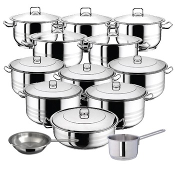 Set 10 oale cu capac 20 piese 3l 4l 6l 8l 10.5l 13l 16.5l 20l 23.5l 26.5l +cratita 8.5 l+tigaie+cratita cu coada 2l HASCEVHER GASTRO Set 10 oale cu capac 20 piese 3l 4l 6l 8l 10.5l 13l 16.5l 20l 23.5l 26.5l +cratita 8.5 l+tigaie+cratita cu coada 2l HASCEVHER GASTRO