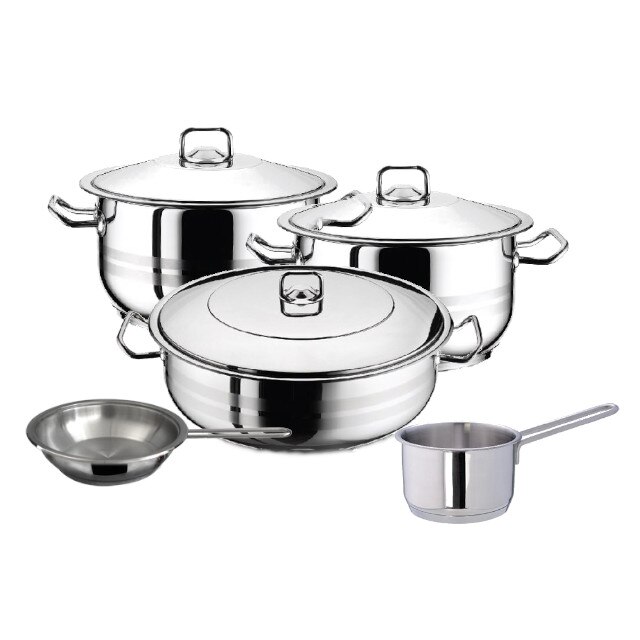 Set 2 oale cu capac 4 piese 3l 6l HASCEVHER GASTRO +cratita 8.5 l+tigaie+cratita cu coada 2l