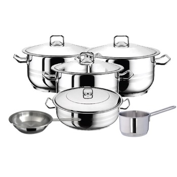Set 3 oale cu capac 6 piese 3l 6l 10.5l HASCEVHER GASTRO +cratita 8.5 l+tigaie+cratita cu coada 2l Set 3 oale cu capac 6 piese 3l 6l 10.5l HASCEVHER GASTRO +cratita 8.5 l+tigaie+cratita cu coada 2l
