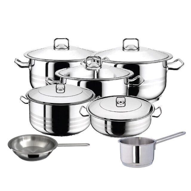 Set 4 oale cu capac 8 piese 3l 6l 10.5l 16.5l HASCEVHER GASTRO +cratita 8.5 l+tigaie+cratita cu coada 2l