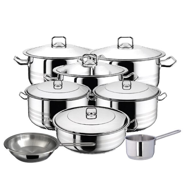 Set 5 oale cu capac 10 piese 3l 6l 10.5l 16.5l 23.5l HASCEVHER GASTRO +cratita 8.5 l+tigaie+cratita cu coada 2l