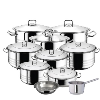 Set 7 oale cu capac 14 piese 3l 6l 10.5l 16.5l 23.5l 30l 54l HASCEVHER GASTRO +cratita 8.5 l+tigaie+cratita cu coada 2l Set 7 oale cu capac 14 piese 3l 6l 10.5l 16.5l 23.5l 30l 54l HASCEVHER GASTRO +cratita 8.5 l+tigaie+cratita cu coada 2l