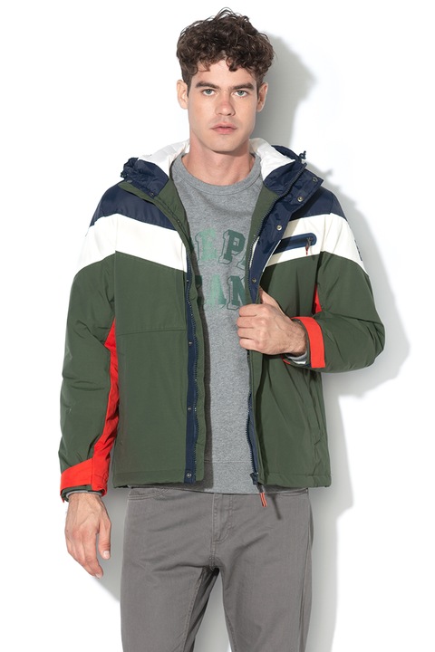 Pepe Jeans London, Geaca usoara, cu gluga Gilbert, Alb/Verde/Albastru