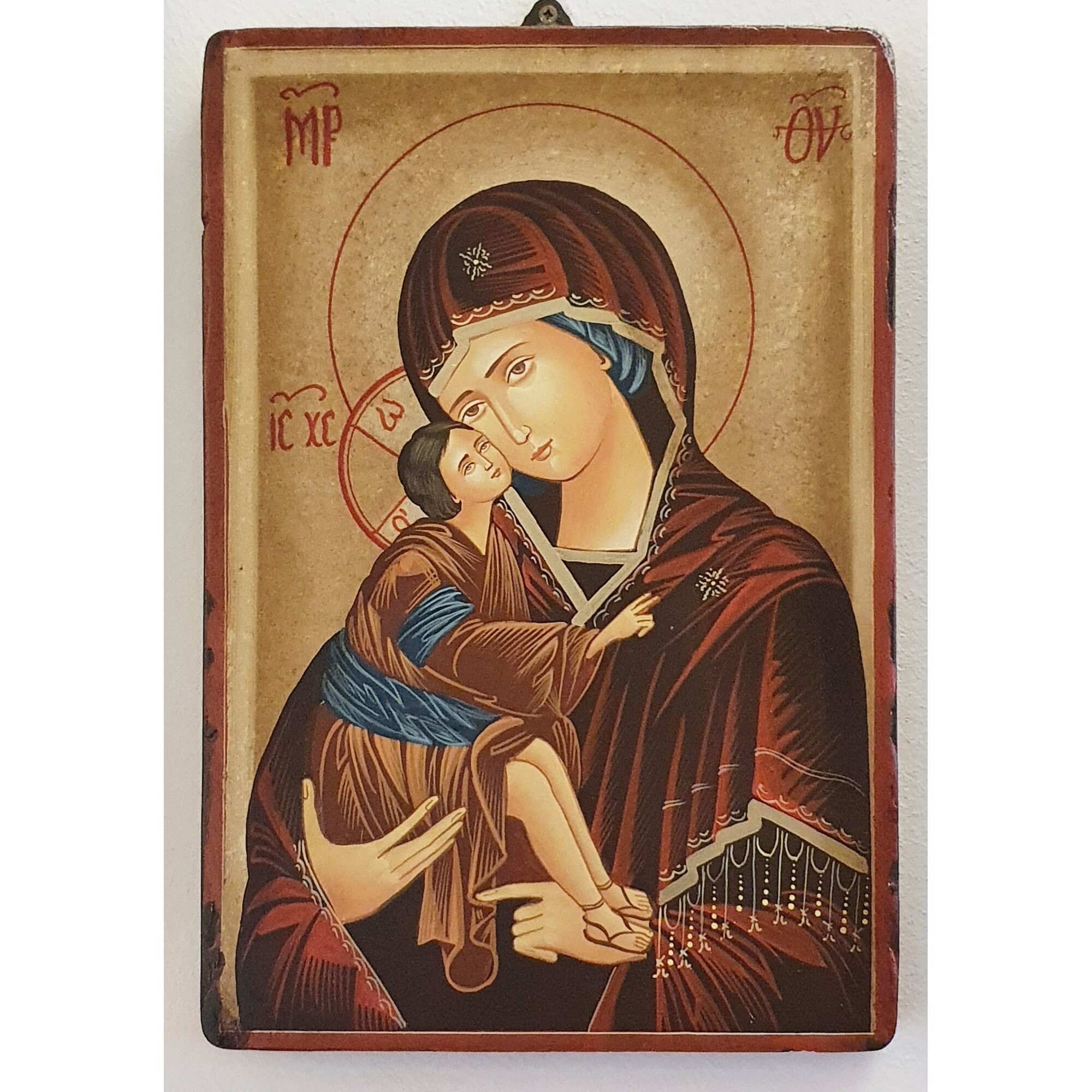 Icoana pictata pe lemn Maica Domnului 123, Artizanat Opait, 14x10cm