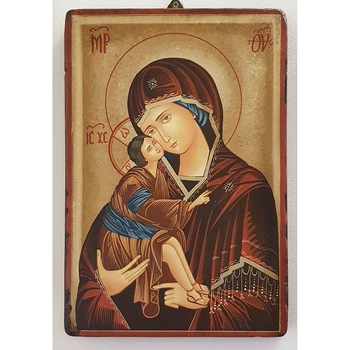 Icoana pictata pe lemn Maica Domnului 123, Artizanat Opait, 14x10cm Icoana pictata pe lemn Maica Domnului 123, Artizanat Opait, 14x10cm