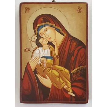Icoana pictata pe lemn Maica Domnului 127, Artizanat Opait, 22x18cm Icoana pictata pe lemn Maica Domnului 127, Artizanat Opait, 22x18cm