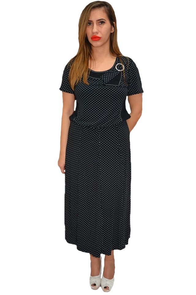 Fusta scurta de zi, croi drept,cu buline albe, D&J Exclusive, Negru