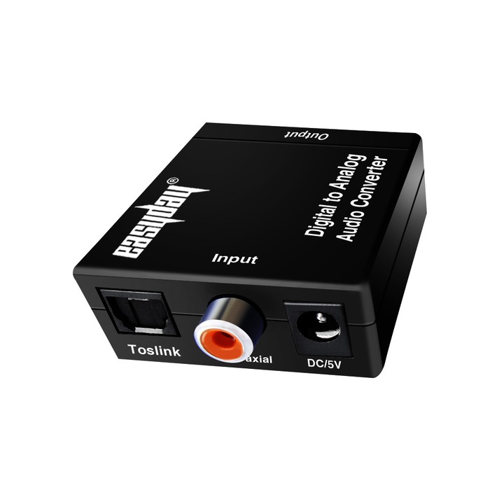 Easyday DAC (Digital Audio Converter) digitális-analóg audio adapter, 192 Khz, SPDIF optikai Toslink és Analog L / R RCA, 3.5mm, fekete