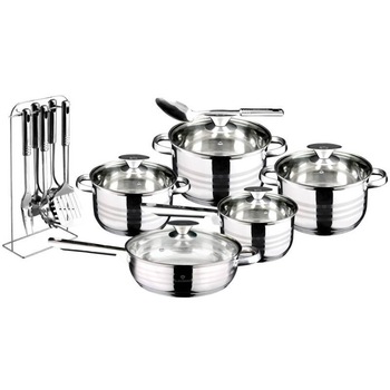 Set oale si tigai otel inoxidabil din 17 piese ,Jumbo Gourmet Line ,Culoare Argintiu lucios - Inox si set cutite 3 piese Set oale si tigai otel inoxidabil din 17 piese ,Jumbo Gourmet Line ,Culoare Argintiu lucios - Inox si set cutite 3 piese