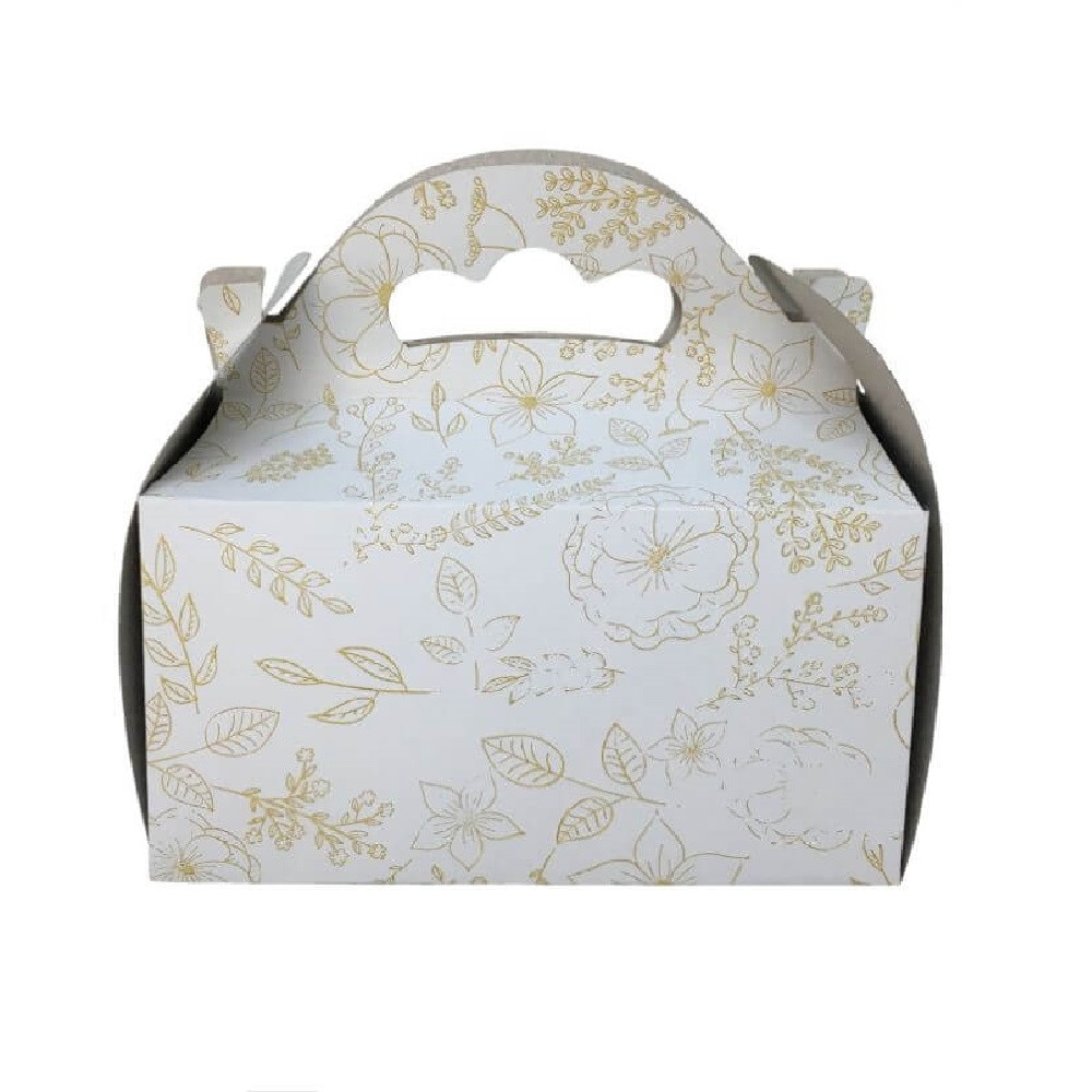 Cutii pentru Prajituri Model Floral, 12x18 cm, 25 Buc/Bax, Carton Duplex - Ambalaje Cofetarie si Patiserie, Cutie Model Floral pentru Prajituri, Ambalaj din Carton pentru Prajituri si Torturi