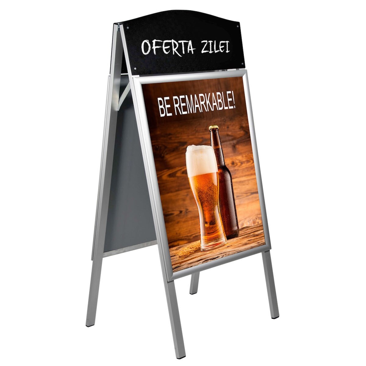 Panou stradal JJ DISPLAYS cu header din ABS negru, format print 500x700mm