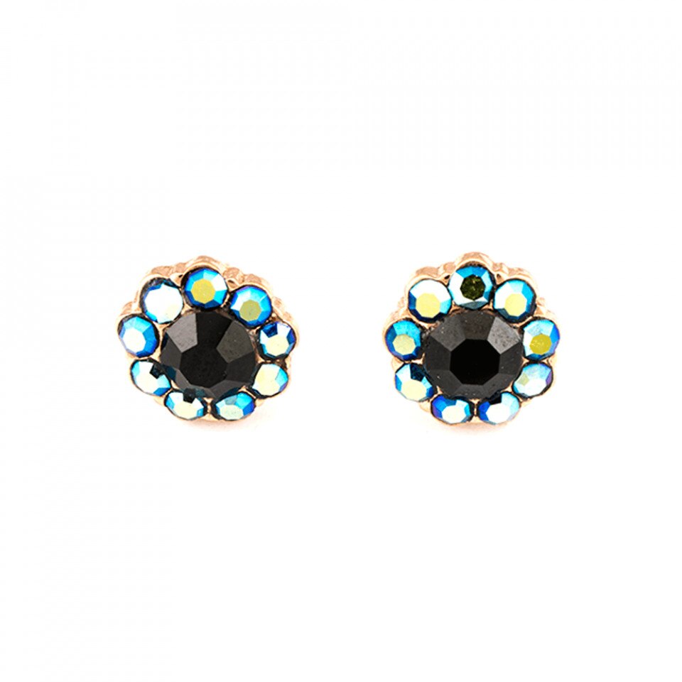 Cercei placati cu Aur roz de 24K, Cristale Swarovski, Grease Lightning by Roxannes - Mariana Jewellery, Negru/Albastru 1379-667RG2