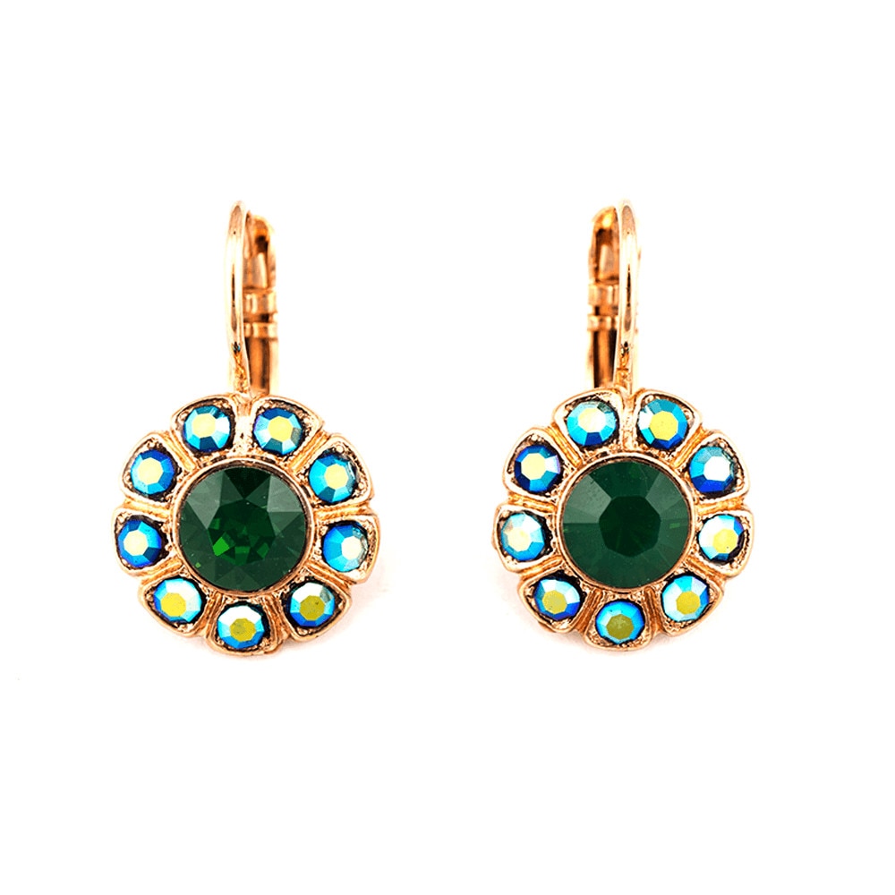 Cercei placati cu Aur roz de 24K, Cristale, Julia by Roxannes - Mariana Jewellery, Verde/Albastru