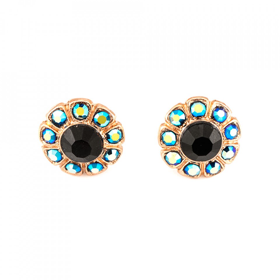 Cercei placati cu Aur roz de 24K, Cristale Swarovski, Grease Lightning by Roxannes - Mariana Jewellery, Negru/Albastru 1131-667RG2