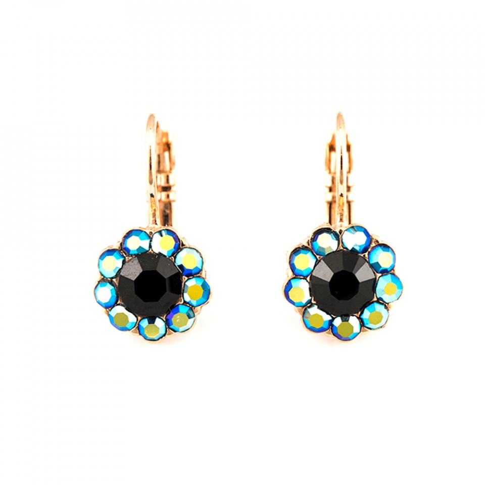 Cercei placati cu Aur roz de 24K, Cristale Swarovski, Grease Lightning by Roxannes - Mariana Jewellery, Negru/Albastru 1379-667RG6