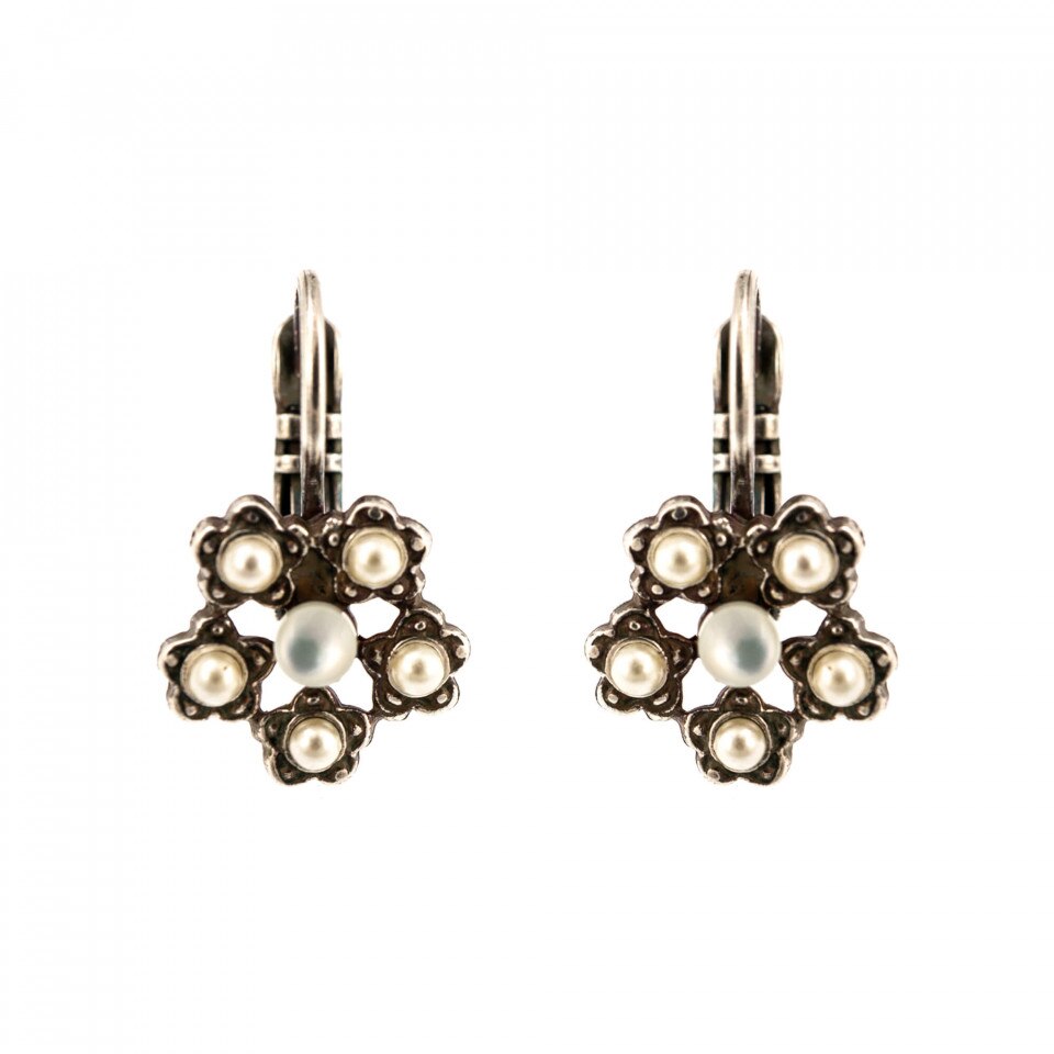 Cercei placati cu Argint 925, Cristale Swarovski si Pietre semipretioase, Seashell by Roxannes - Mariana Jewellery, Alb 1502/1-M1201SP6