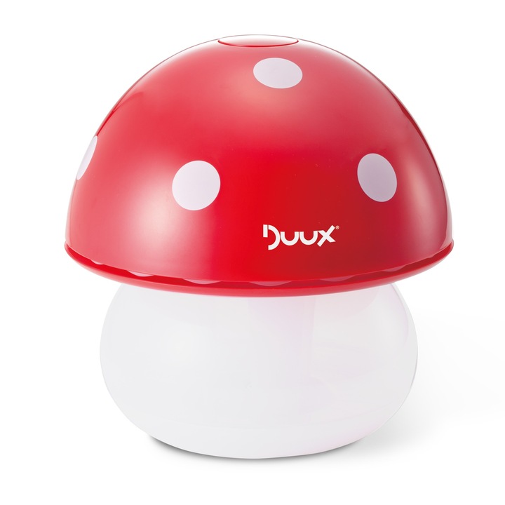 Duux Gomba alakú párásító piros, 5,28 liter/nap, aroma diffúzor, éjszakai fény, üres tartály figyelmeztetés