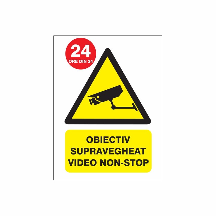 Indicator Obiectiv supravegheat video nonstop, pvc rigid, 20x30cm