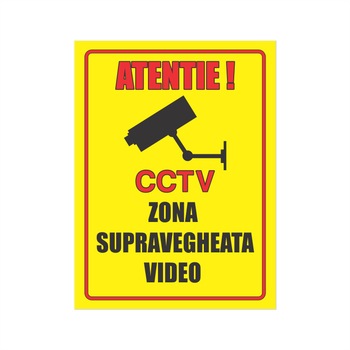 Set 2 indicatoare Zona supravegheata video CCTV, 15x20cm Set 2 indicatoare Zona supravegheata video CCTV, 15x20cm