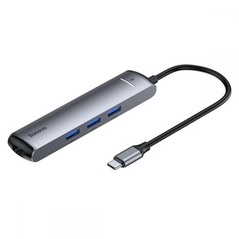 Adaptor HUB aluminiu 6-in-1 Baseus USB Type-C - 1x USB Type-C, 3x USB 3.0, 1x HDMI, 1x LAN Adaptor HUB aluminiu 6-in-1 Baseus USB Type-C - 1x USB Type-C, 3x USB 3.0, 1x HDMI, 1x LAN