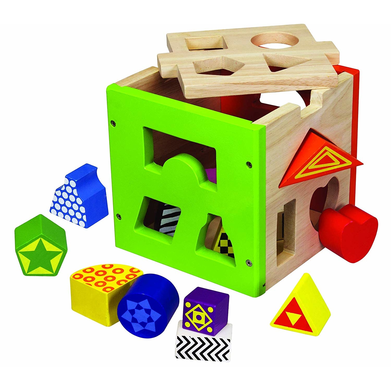 Cub din lemn potrivire forme colorate, 15 piese, Eichhorn