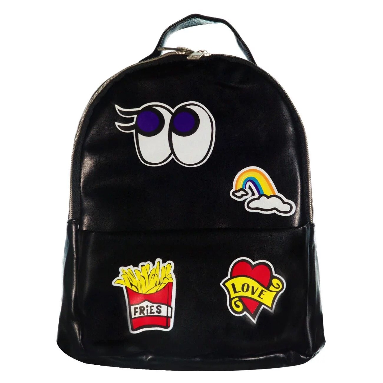 Rucsac dama, Zola, negru cu aplicatii, 20x25x6 cm