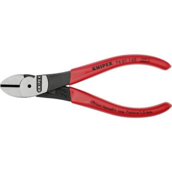 Erőkímélő oldalcsípőfogó, közepes/kemény/zongora huzal max.: O 3,1/2/1,5 mm, Knipex 74 01 140 (74 01 140)