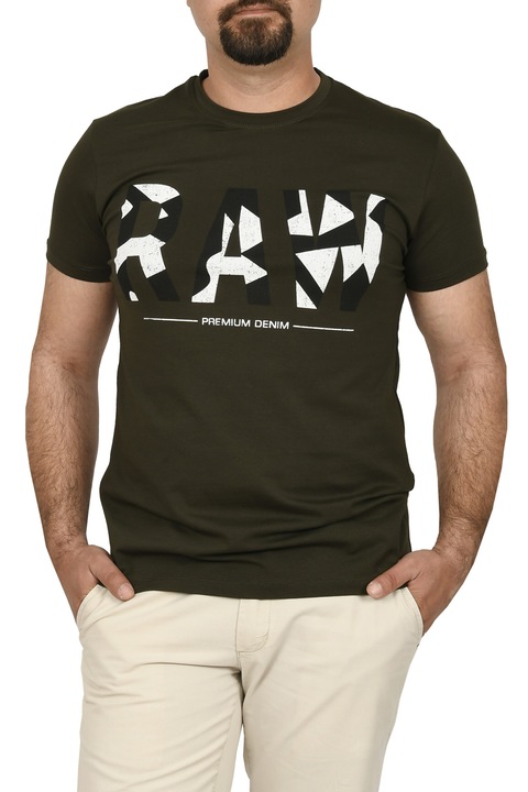 Tricou barbat, slim fit cu imprimeu RAW, Mid Point, Kaki