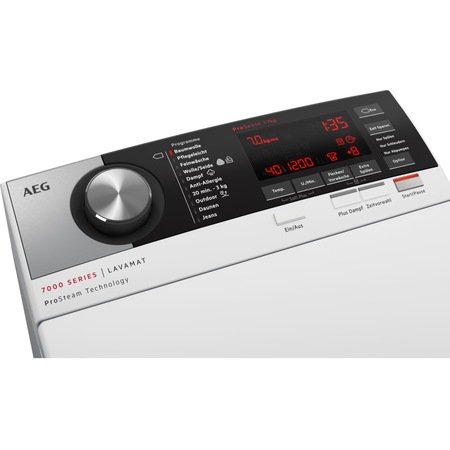 Masina de spalat rufe cu incarcare verticala AEG LTX7C373E, 7 kg, 1300 RPM, Tehnologie ProSteam, Motor Inverter, Display LCD, Iluminare Tambur, Clasa D, Alb