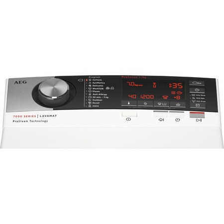 Masina de spalat rufe cu incarcare verticala AEG LTX7C373E, 7 kg, 1300 RPM, Tehnologie ProSteam, Motor Inverter, Display LCD, Iluminare Tambur, Clasa A+++, Alb