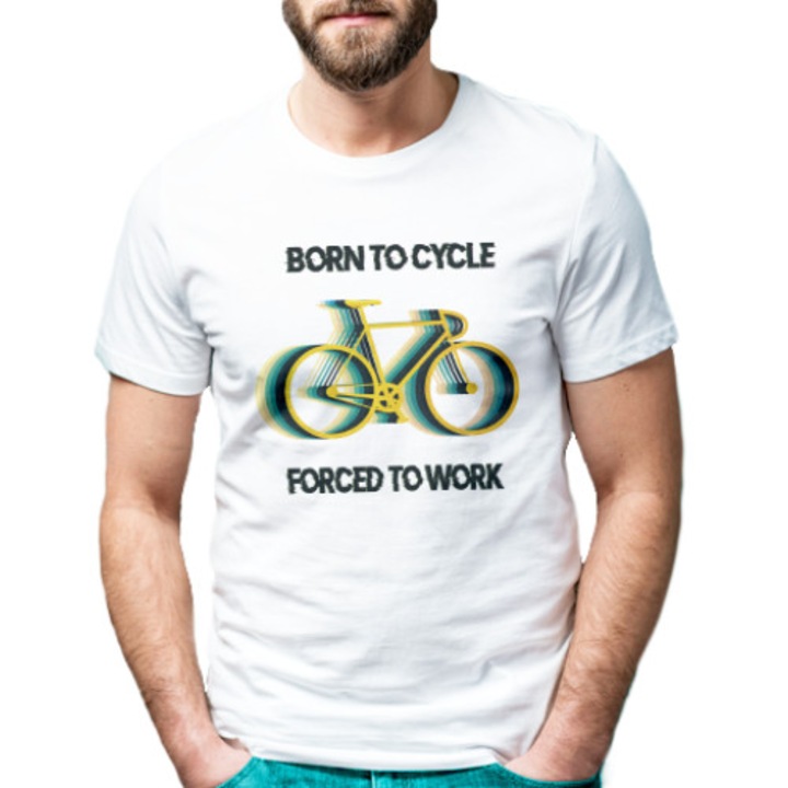 Tricou Born to cycle , Culoarea Alb, Marimea M