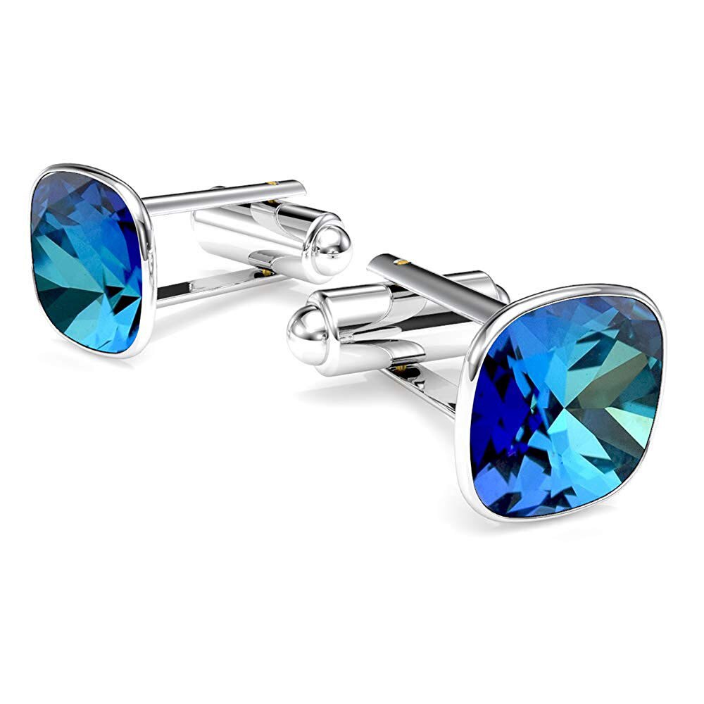 Butoni Argint 925, Butoni Brilliant Electric Blue + CADOU Laveta profesionala pentru curatat bijuteriile din argint