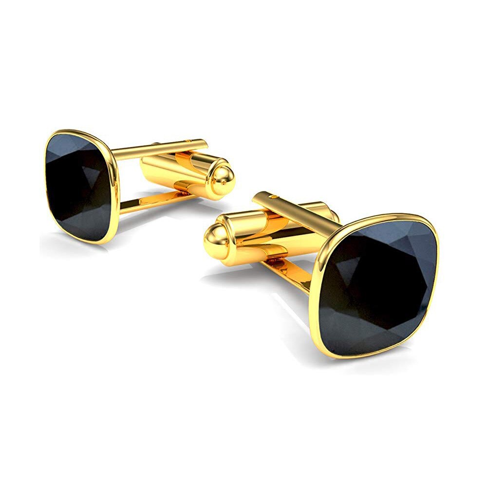 Butoni Argint 925 placati cu Aur 24k, Butoni Brilliant Black + CADOU Laveta profesionala pentru curatat bijuteriile din argint